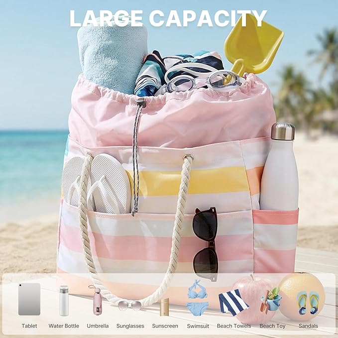 G4Free - Canvas Waterproof Sandproof Large Beach Tote Bags -TN25B597A