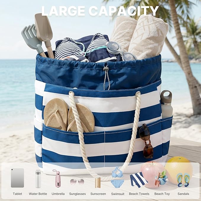 G4Free - Canvas Waterproof Sandproof Large Beach Tote Bags -TN25B597A