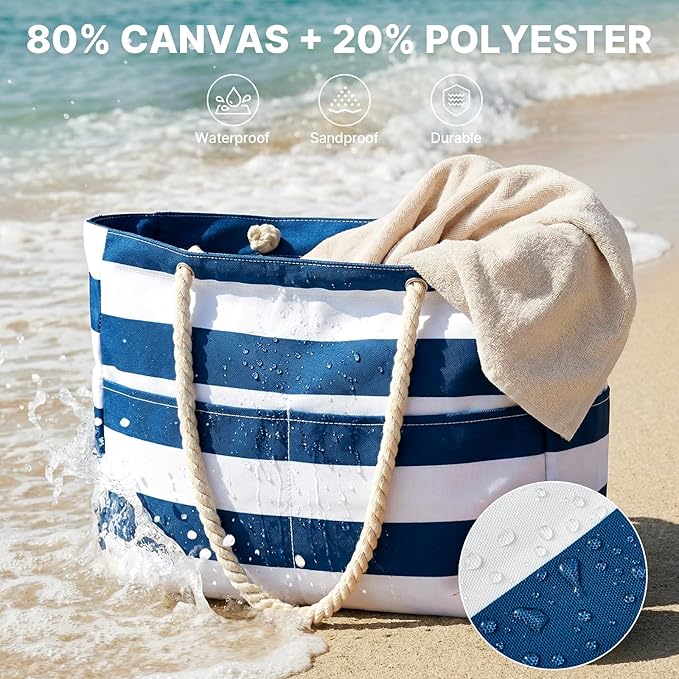 G4Free - Canvas Waterproof Sandproof Large Beach Tote Bags -TN25B597A