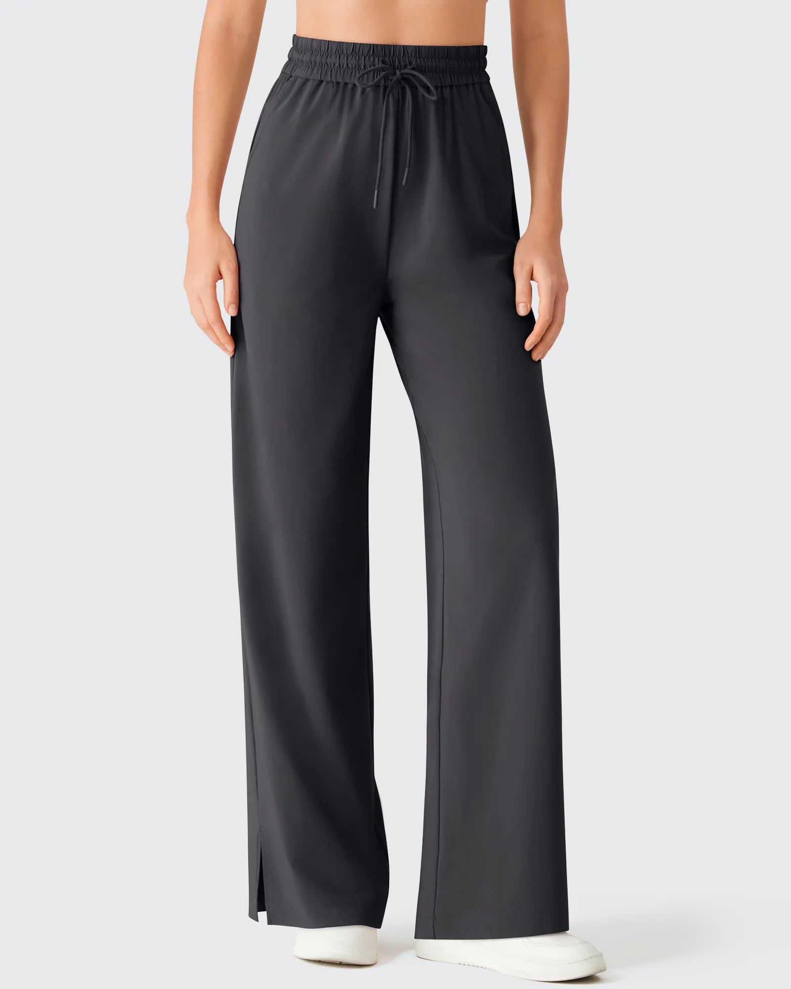 G4Free - Chillwhisp Drawstring Side Slit Flowy Palazzo Wide Leg Pants -GF26J855A001A-S
