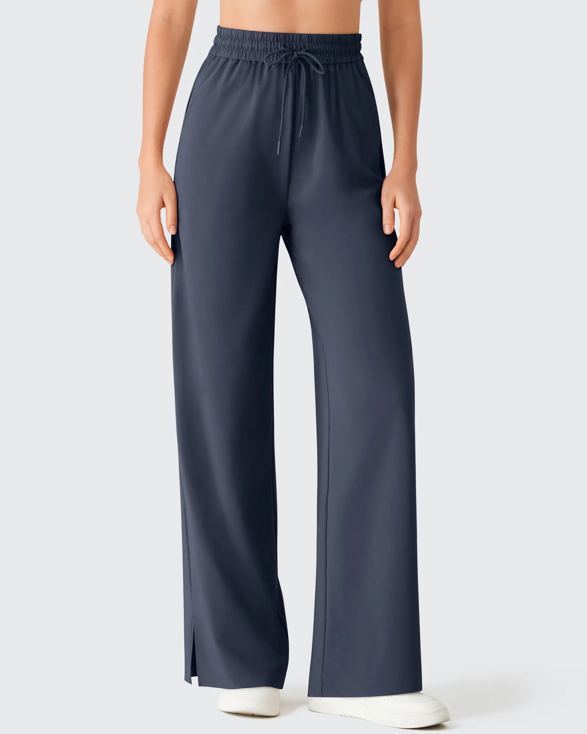 G4Free - Chillwhisp Drawstring Side Slit Flowy Palazzo Wide Leg Pants -GF26J855A001A-S