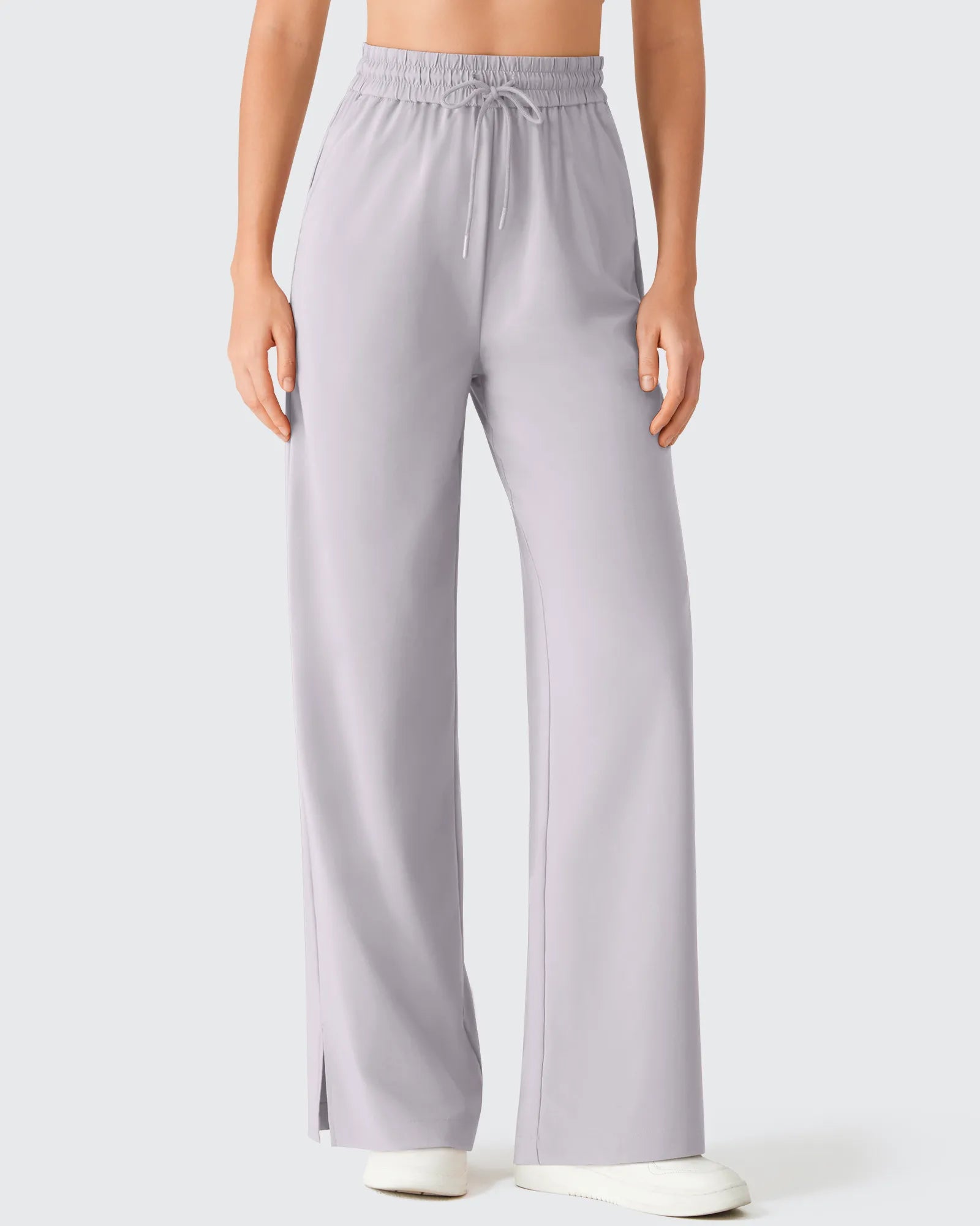 G4Free - Chillwhisp Drawstring Side Slit Flowy Palazzo Wide Leg Pants -GF26J855A001A-S