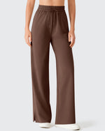 G4Free - Chillwhisp Drawstring Side Slit Flowy Palazzo Wide Leg Pants -GF26J855A001A-S