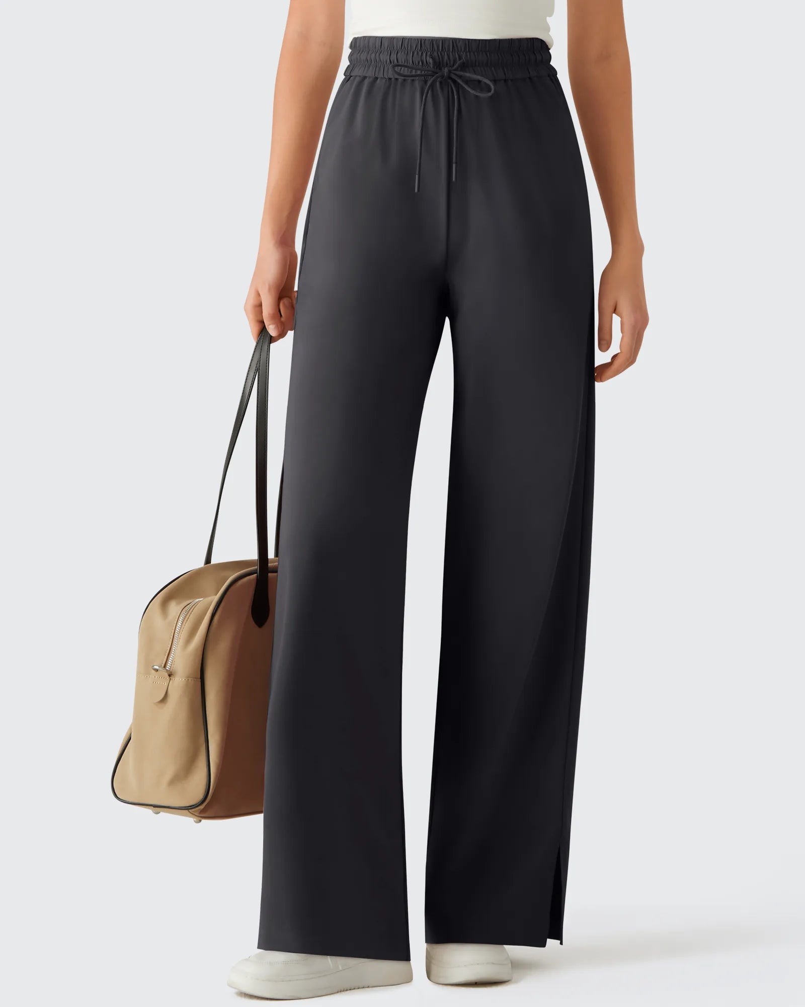 G4Free - Chillwhisp Drawstring Side Slit Flowy Palazzo Wide Leg Pants -GF26J855A001A-S