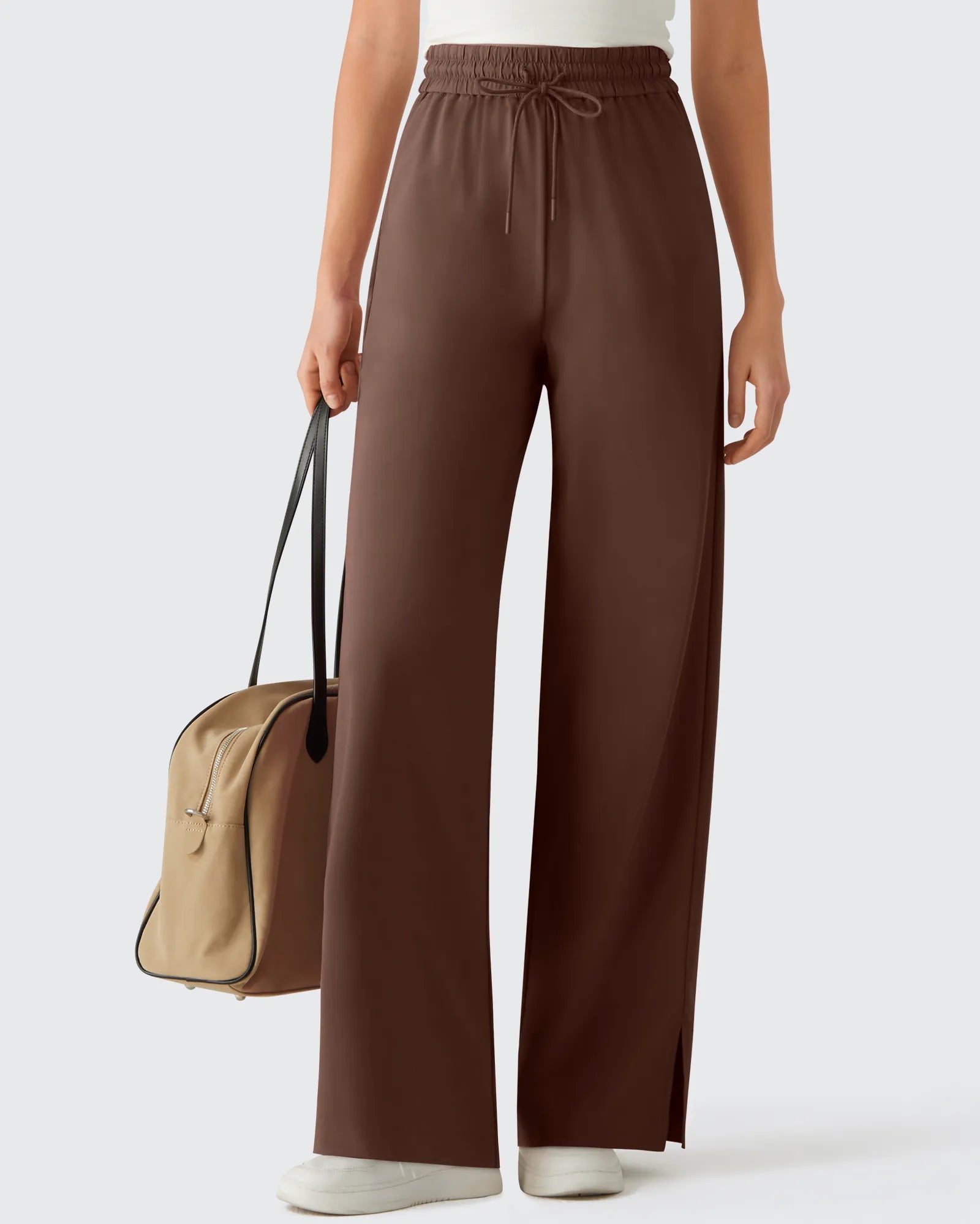 G4Free - Chillwhisp Drawstring Side Slit Flowy Palazzo Wide Leg Pants -GF26J855A001A-S