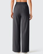 G4Free - Chillwhisp Drawstring Side Slit Flowy Palazzo Wide Leg Pants -GF26J855A001A-S