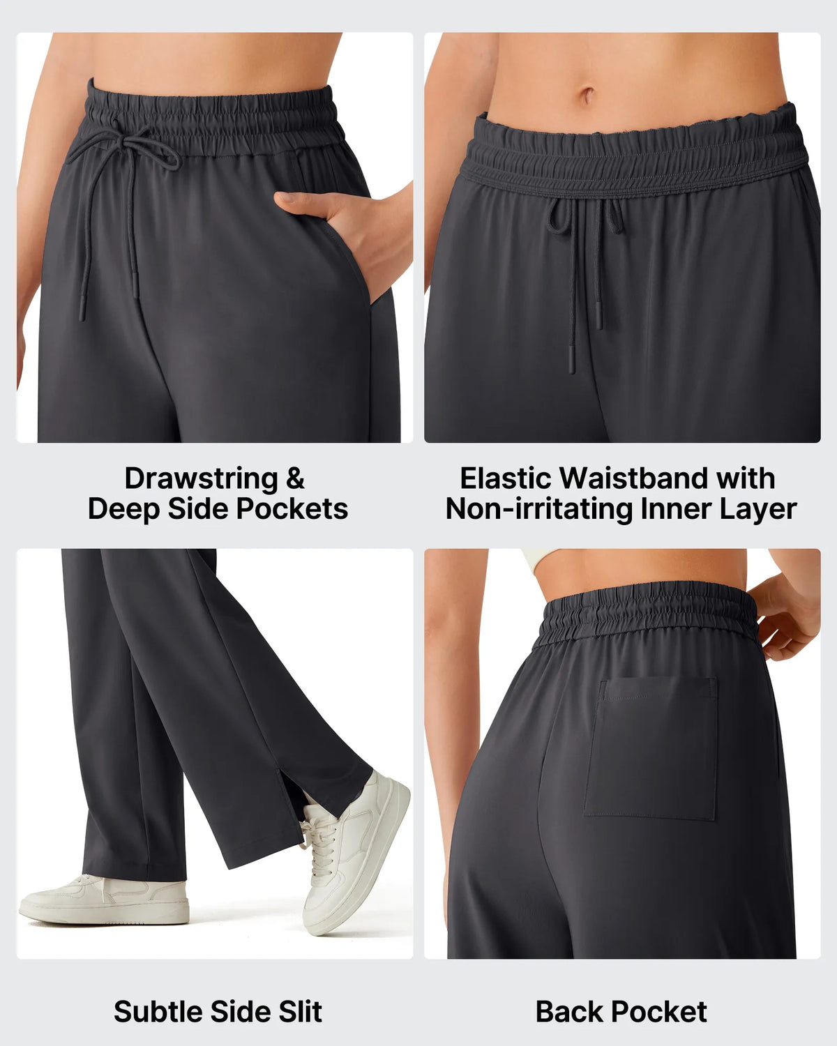 G4Free - Chillwhisp Drawstring Side Slit Flowy Palazzo Wide Leg Pants -GF26J855A001A-S