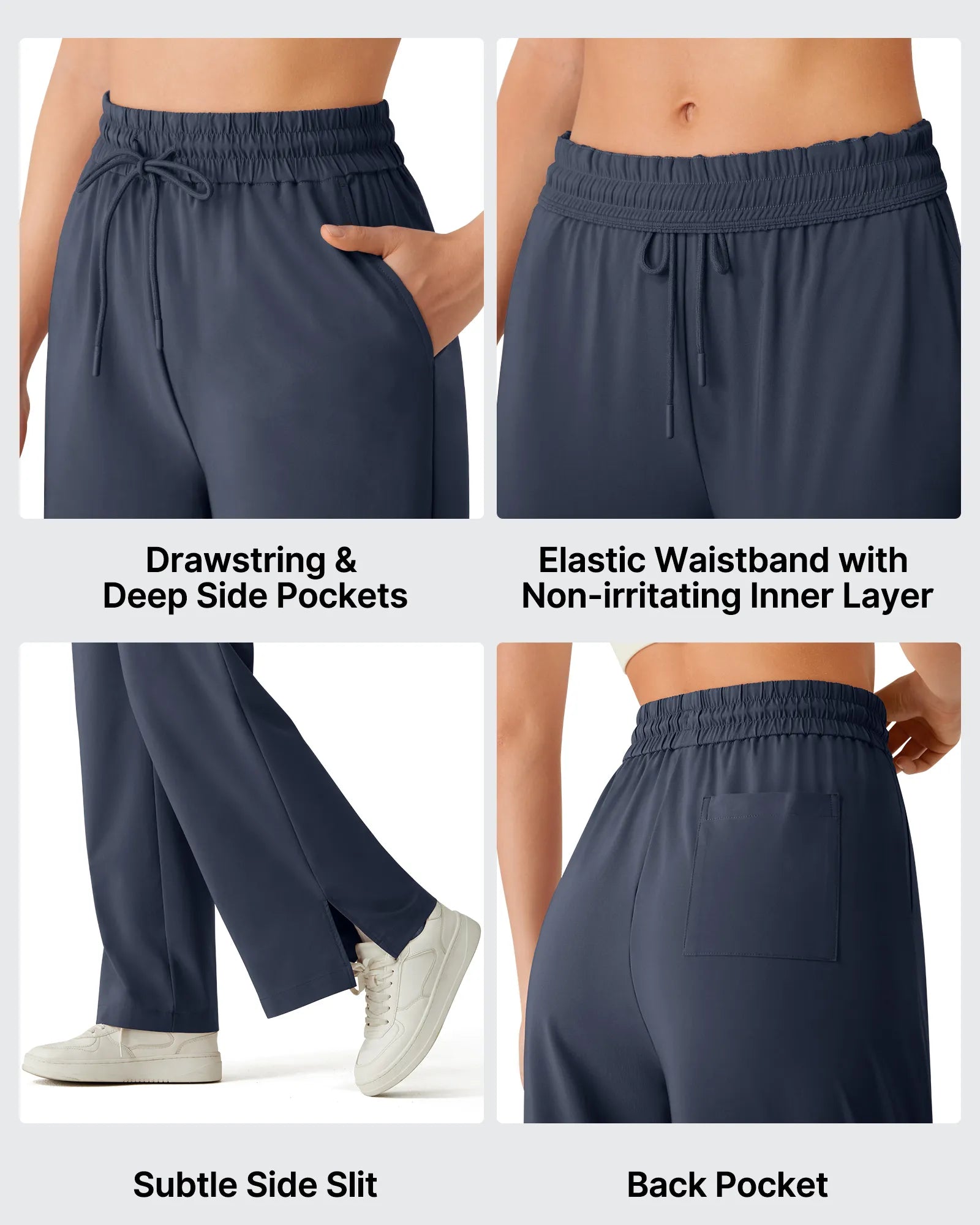 G4Free - Chillwhisp Drawstring Side Slit Flowy Palazzo Wide Leg Pants -GF26J855A001A-S