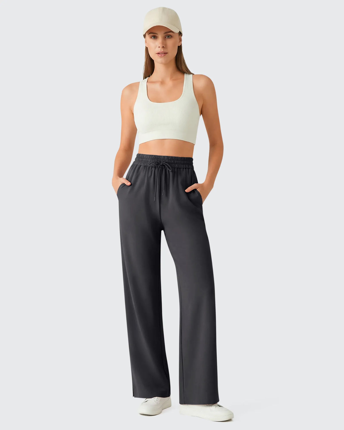 G4Free - Chillwhisp Drawstring Side Slit Flowy Palazzo Wide Leg Pants -GF26J855A001A-S