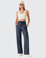 G4Free - Chillwhisp Drawstring Side Slit Flowy Palazzo Wide Leg Pants -GF26J855A001A-S