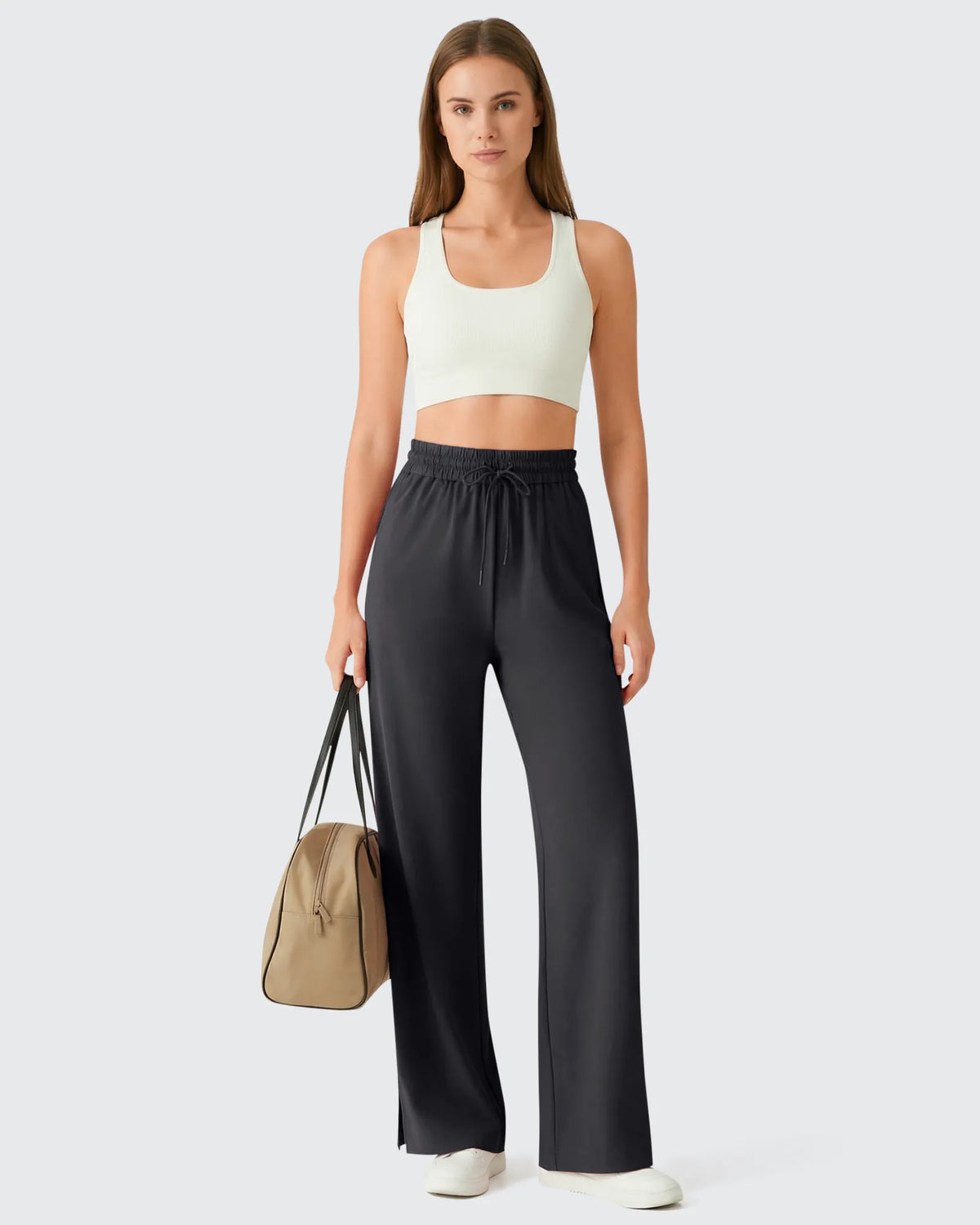 G4Free - Chillwhisp Drawstring Side Slit Flowy Palazzo Wide Leg Pants -GF26J855A001A-S