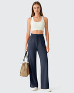 G4Free - Chillwhisp Drawstring Side Slit Flowy Palazzo Wide Leg Pants -GF26J855A001A-S