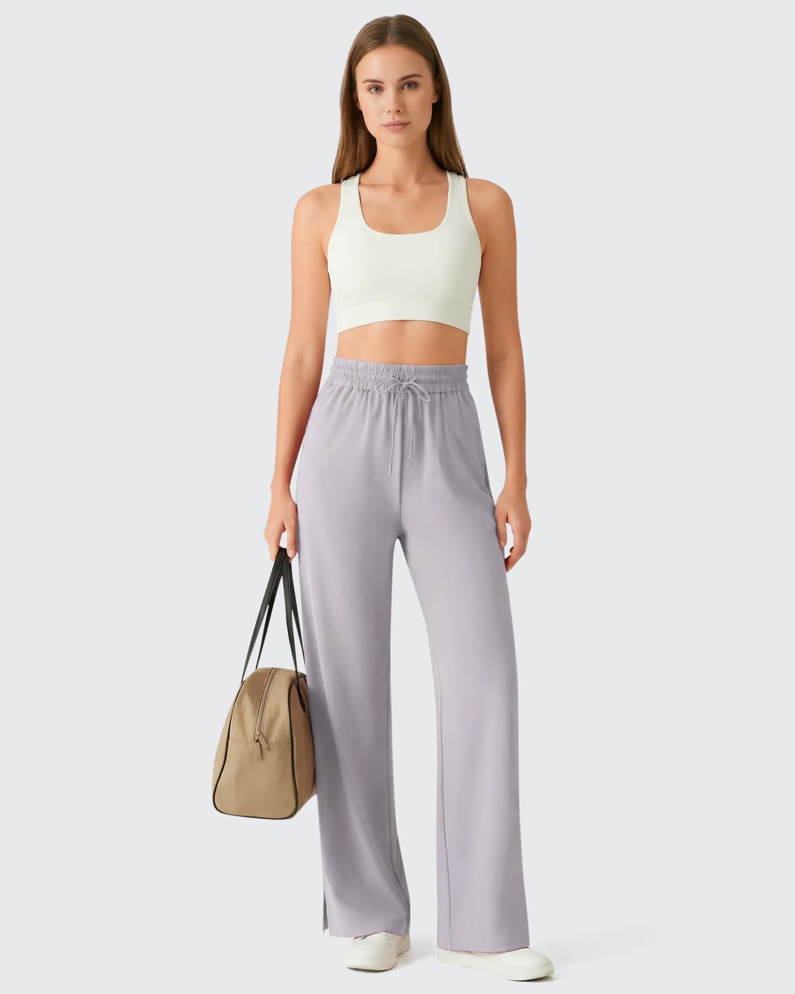 G4Free - Chillwhisp Drawstring Side Slit Flowy Palazzo Wide Leg Pants -GF26J855A001A-S