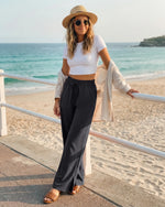G4Free - Chillwhisp Drawstring Side Slit Flowy Palazzo Wide Leg Pants -GF26J855A001A-S