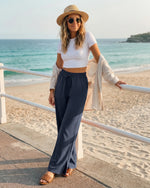 G4Free - Chillwhisp Drawstring Side Slit Flowy Palazzo Wide Leg Pants -GF26J855A001A-S