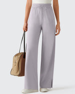 G4Free - Chillwhisp Drawstring Side Slit Flowy Palazzo Wide Leg Pants -GF26J855C008A-S