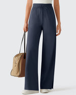 G4Free - Chillwhisp Drawstring Side Slit Flowy Palazzo Wide Leg Pants -GF26J855D019A-S