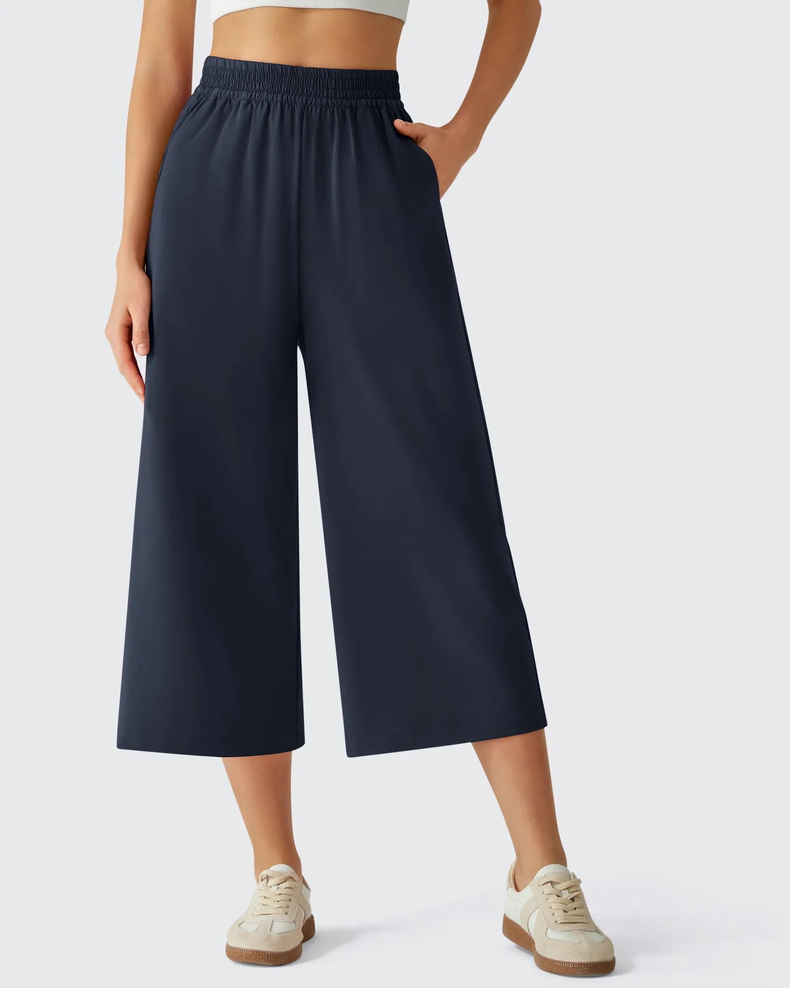 G4Free - Chillwhisp Elastic Waist Flowy Wide Leg Capri Pants 20'' -GF26J866D019A-S