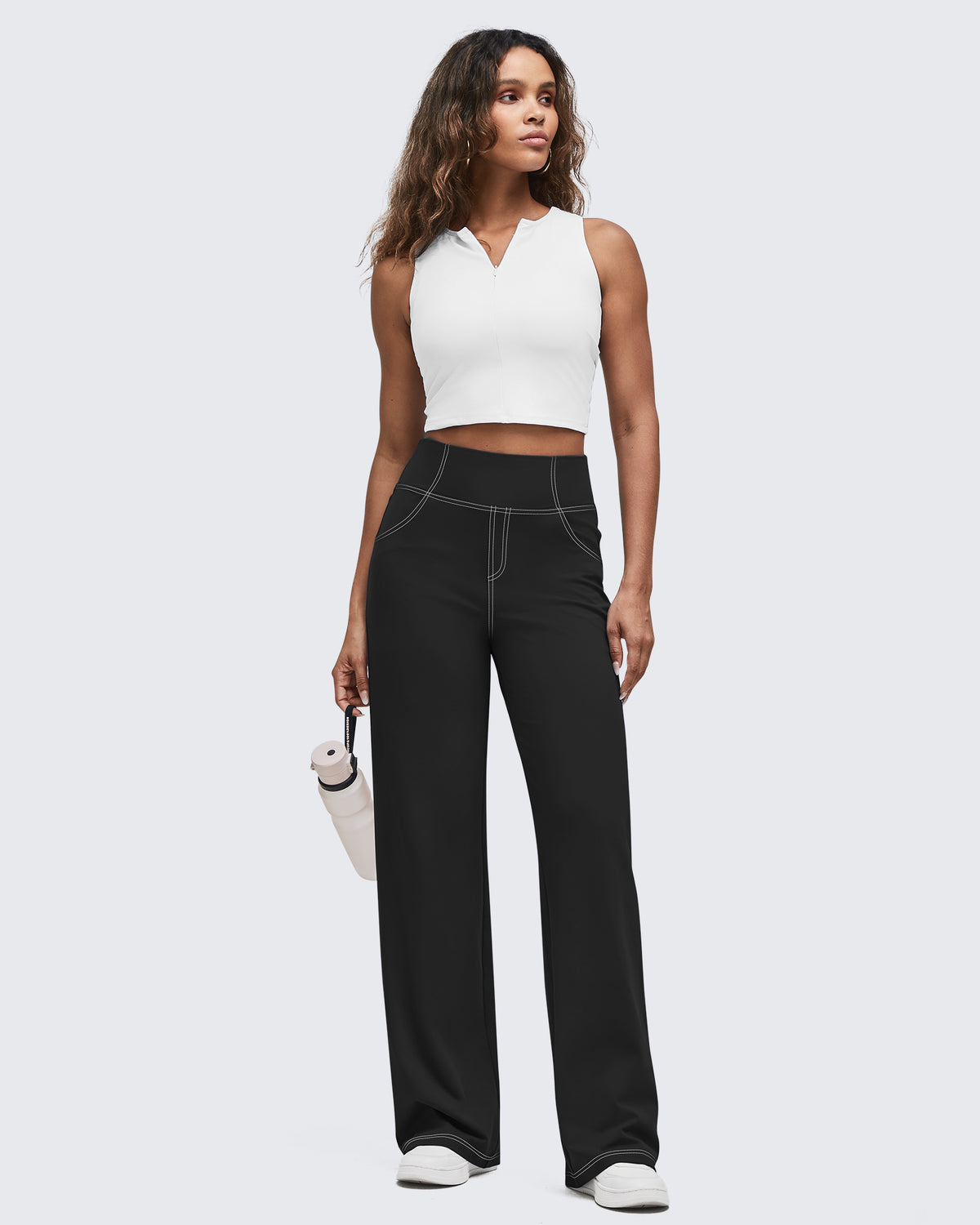 G4Free - EverGoing Contrast Stitch High-Waist Wide Leg Pants -GF25J581AA-S