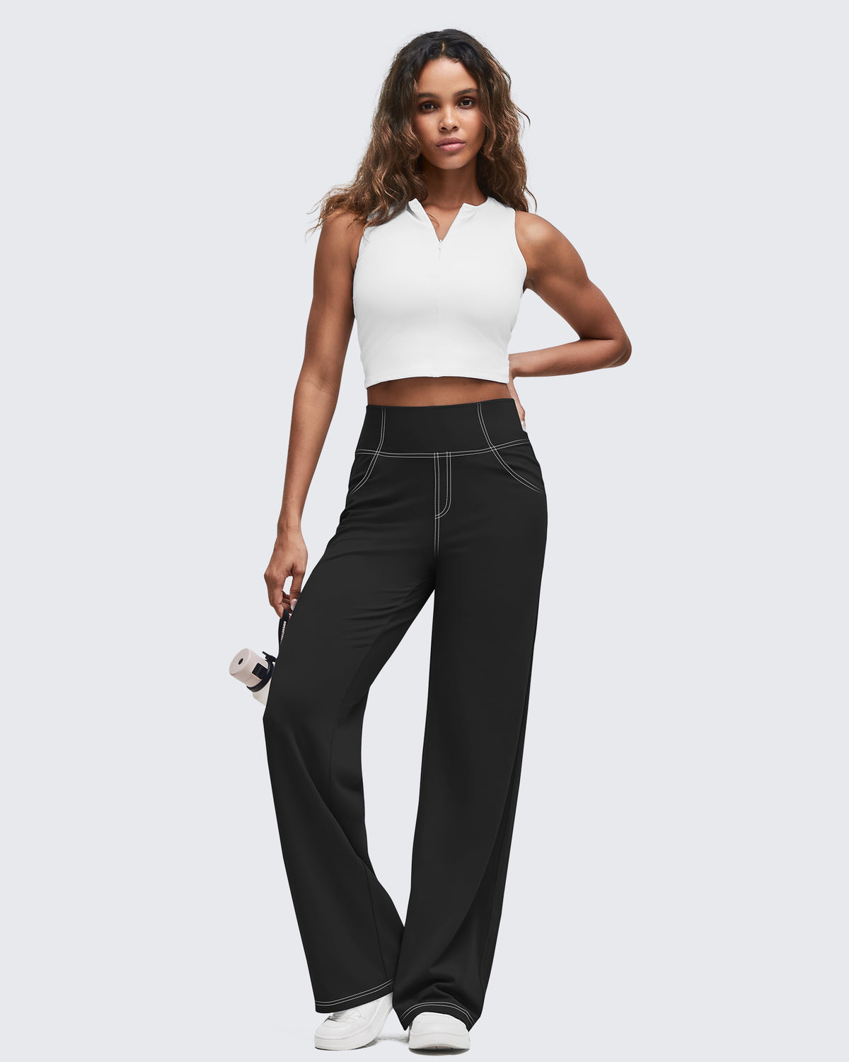 G4Free - EverGoing Contrast Stitch High-Waist Wide Leg Pants -GF25J581AA-S