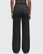 G4Free - EverGoing Contrast Stitch High-Waist Wide Leg Pants -GF25J581AA-S