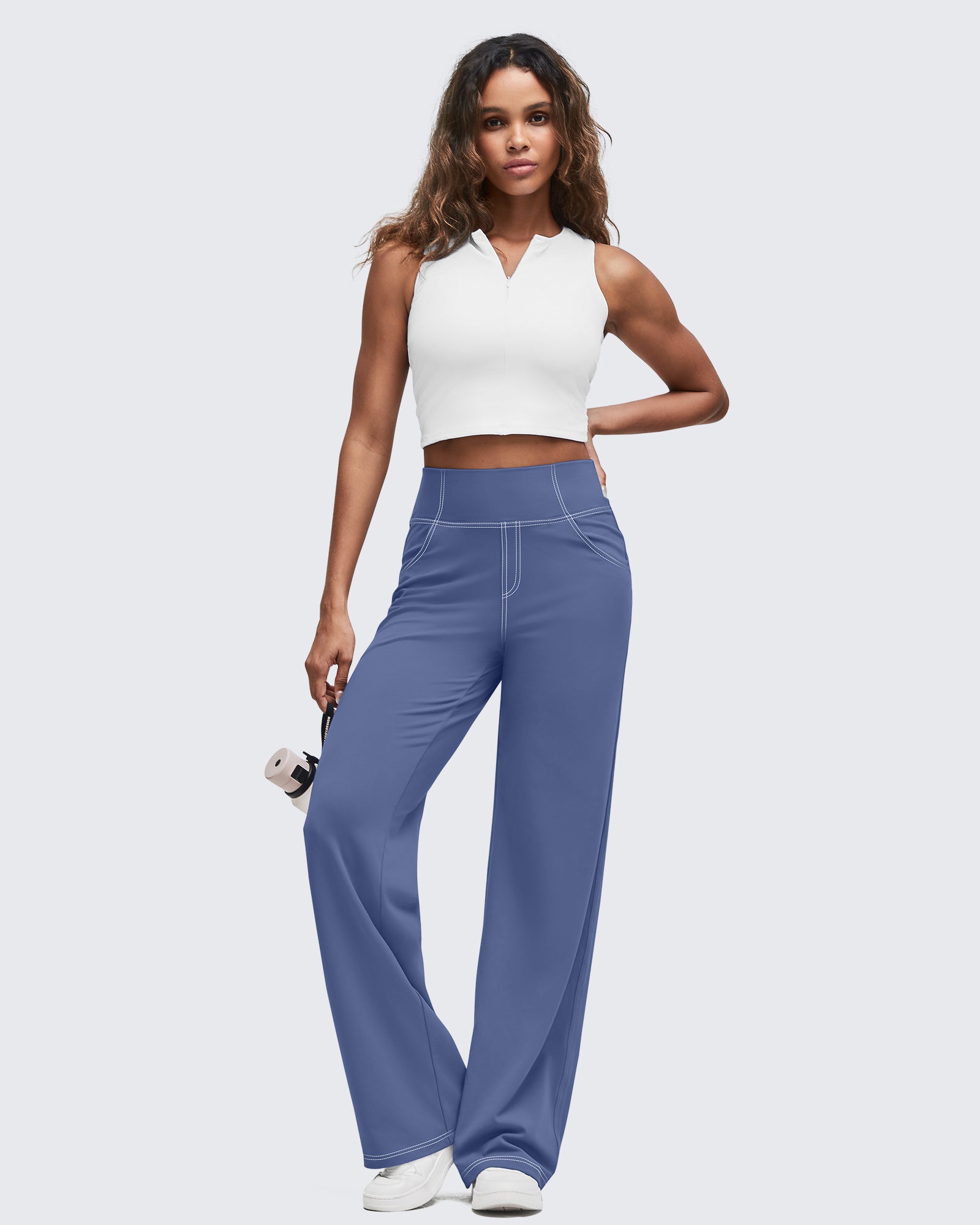 G4Free - EverGoing Contrast Stitch High-Waist Wide Leg Pants -GF25J581AA-S