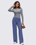 G4Free - EverGoing Contrast Stitch High-Waist Wide Leg Pants -GF25J581AA-S