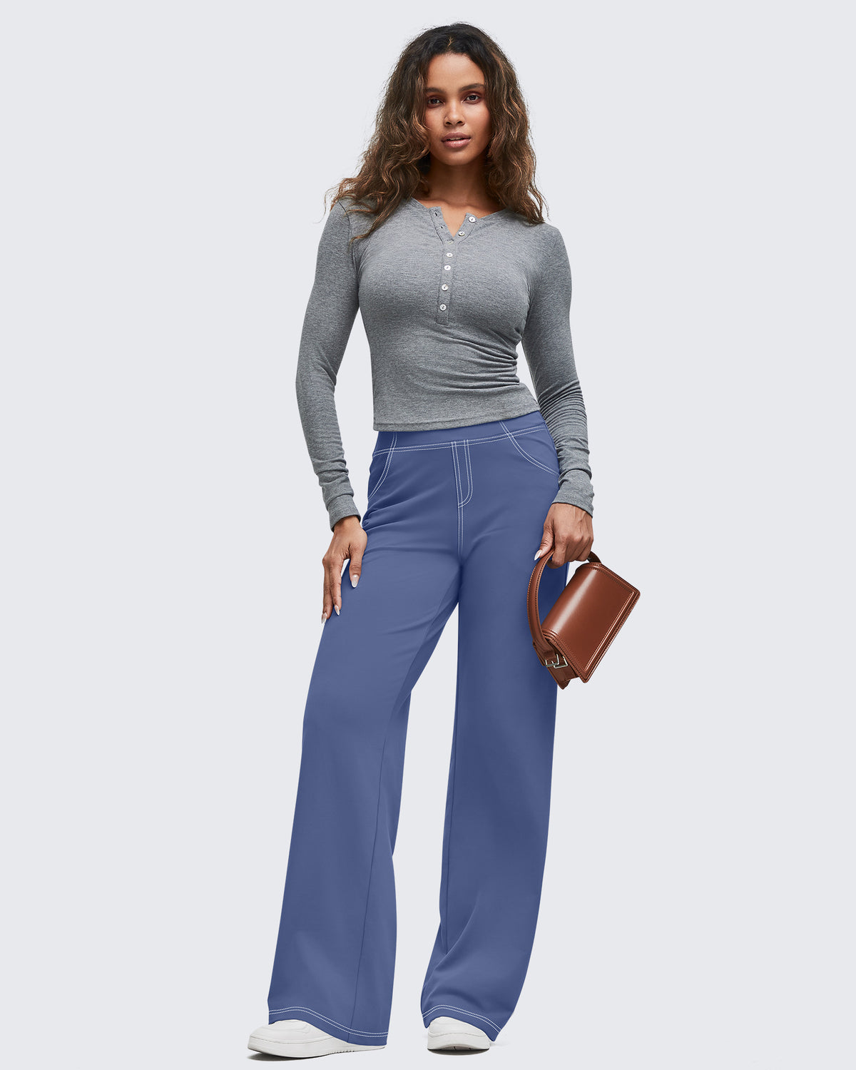 G4Free - EverGoing Contrast Stitch High-Waist Wide Leg Pants -GF25J581AA-S