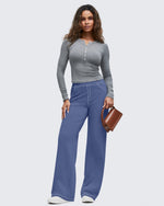 G4Free - EverGoing Contrast Stitch High-Waist Wide Leg Pants -GF25J581AA-S