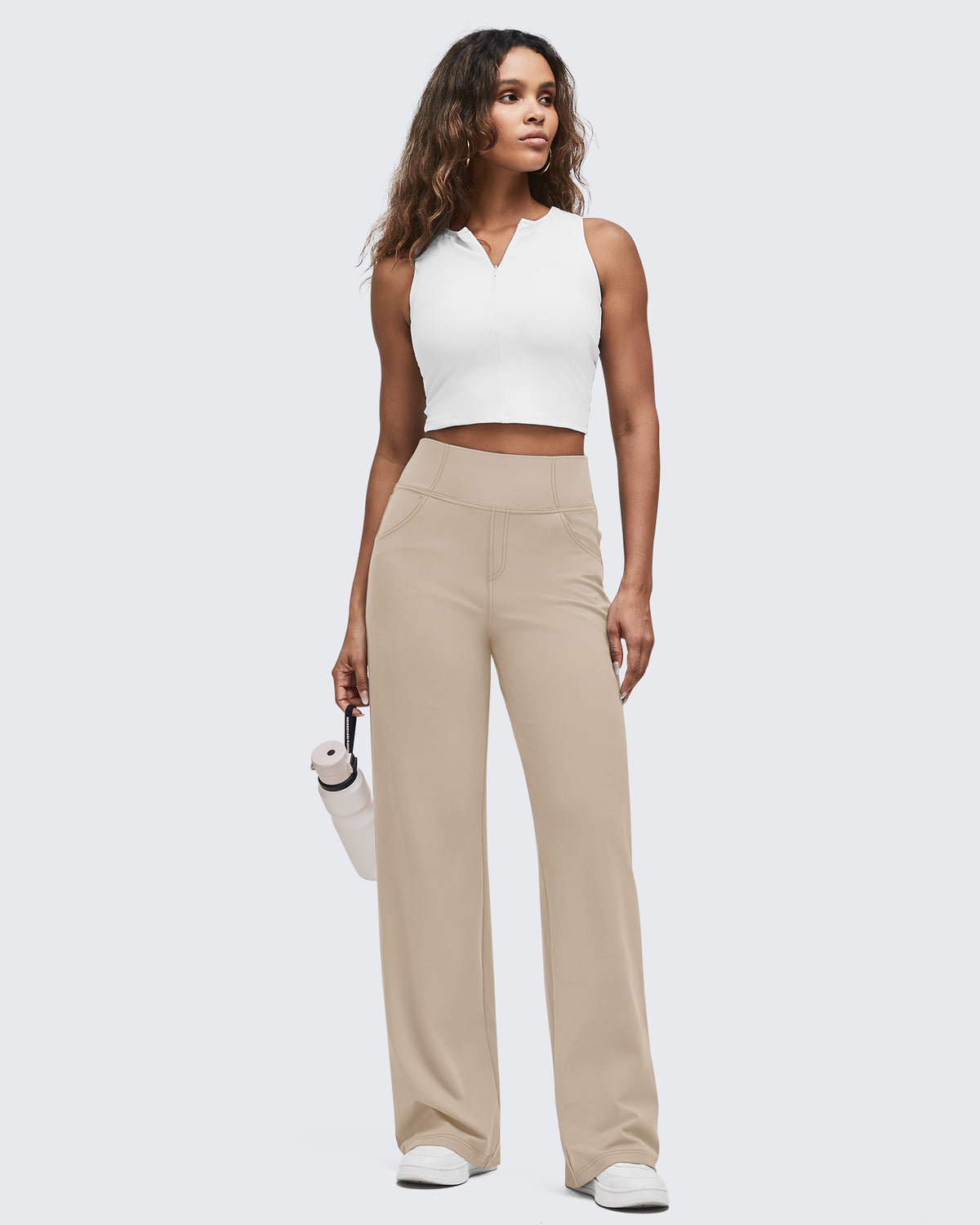 G4Free - EverGoing Contrast Stitch High-Waist Wide Leg Pants -GF25J581AA-S