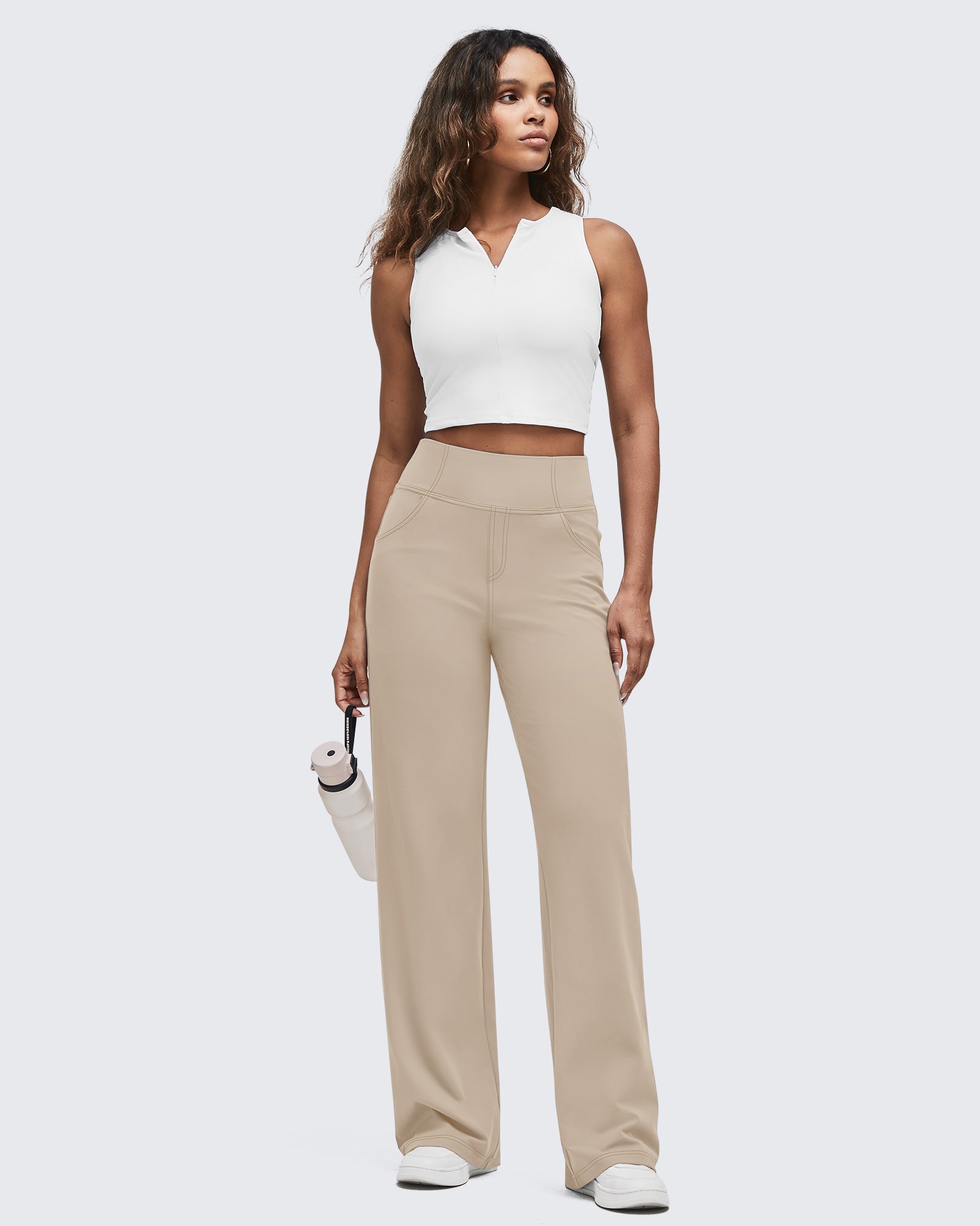 G4Free - EverGoing Contrast Stitch High-Waist Wide Leg Pants -GF25J581AA-S