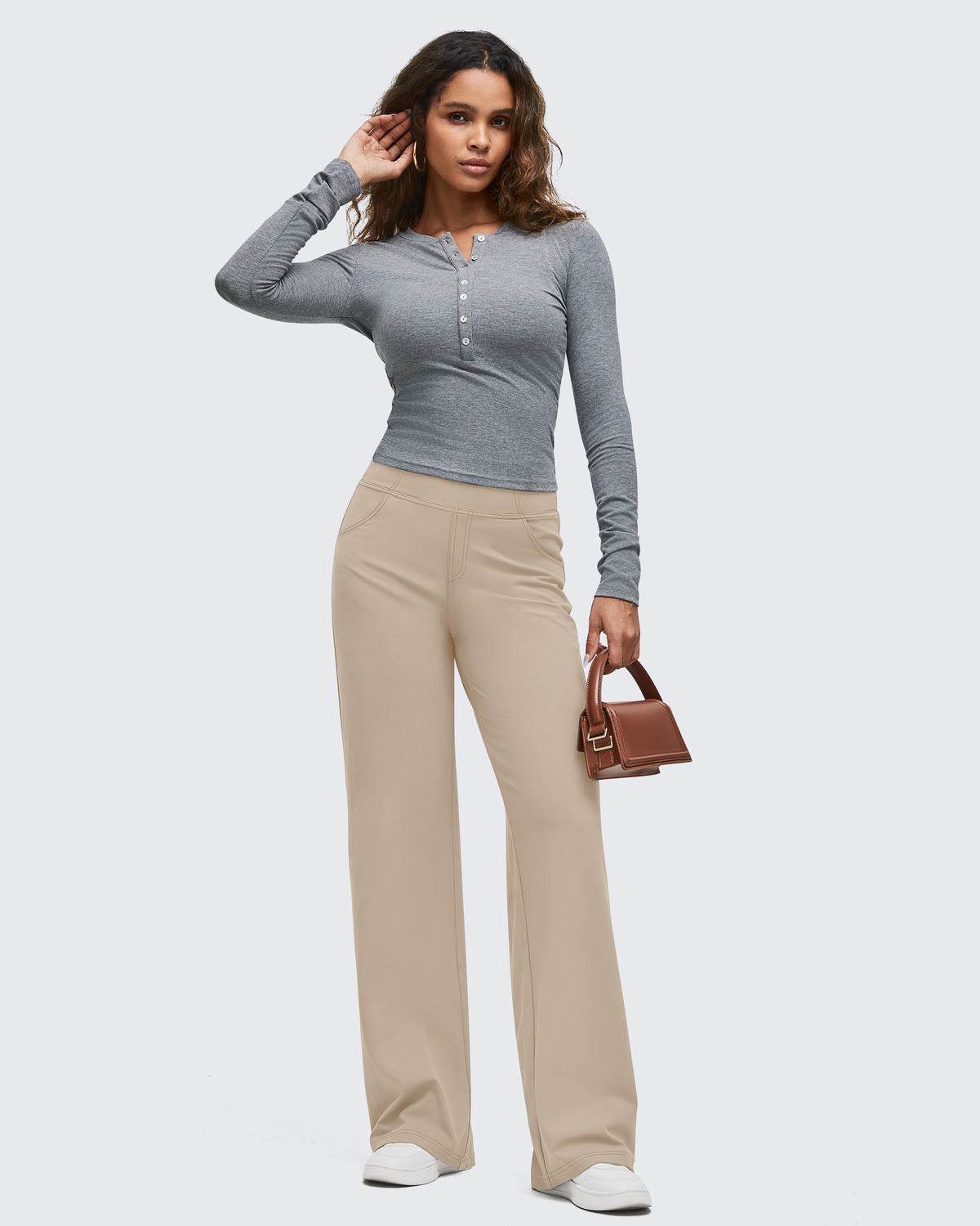 G4Free - EverGoing Contrast Stitch High-Waist Wide Leg Pants -GF25J581AA-S