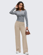 G4Free - EverGoing Contrast Stitch High-Waist Wide Leg Pants -GF25J581AA-S