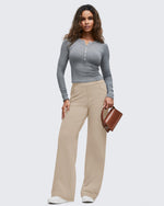 G4Free - EverGoing Contrast Stitch High-Waist Wide Leg Pants -GF25J581AA-S
