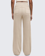 G4Free - EverGoing Contrast Stitch High-Waist Wide Leg Pants -GF25J581AA-S
