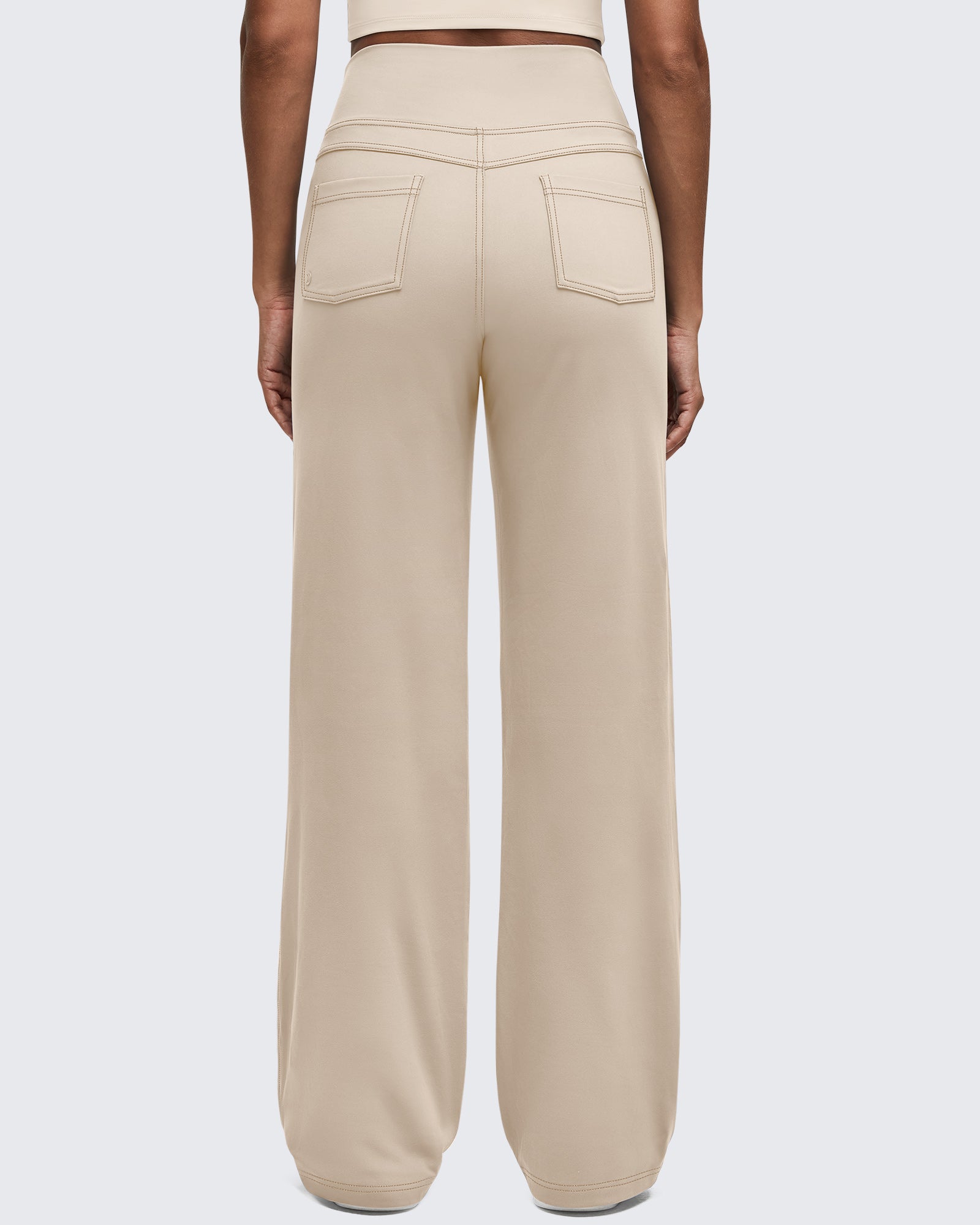 G4Free - EverGoing Contrast Stitch High-Waist Wide Leg Pants -GF25J581AA-S