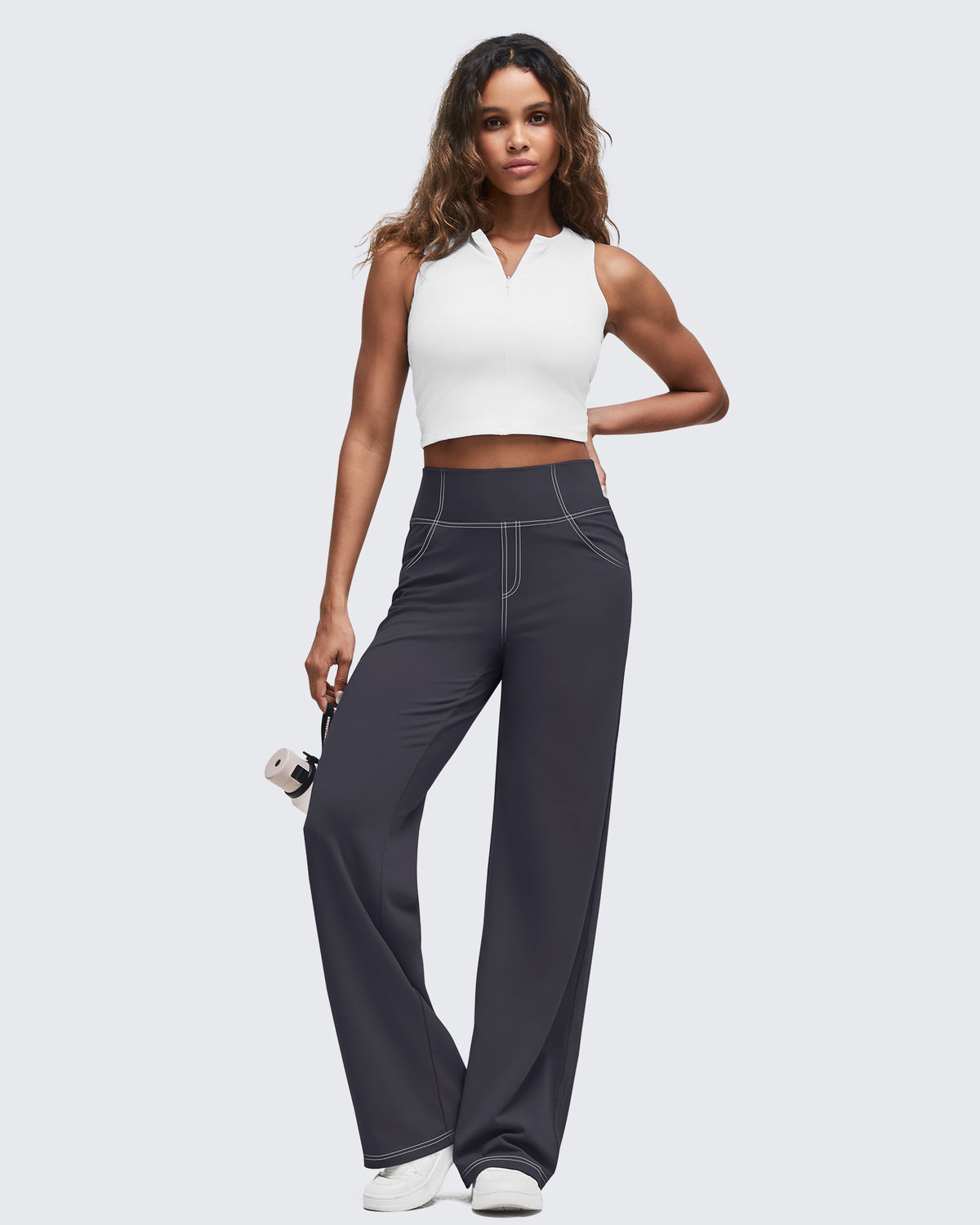 G4Free - EverGoing Contrast Stitch High-Waist Wide Leg Pants -GF25J581AA-S