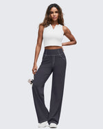 G4Free - EverGoing Contrast Stitch High-Waist Wide Leg Pants -GF25J581AA-S