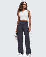 G4Free - EverGoing Contrast Stitch High-Waist Wide Leg Pants -GF25J581AA-S