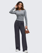 G4Free - EverGoing Contrast Stitch High-Waist Wide Leg Pants -GF25J581AA-S