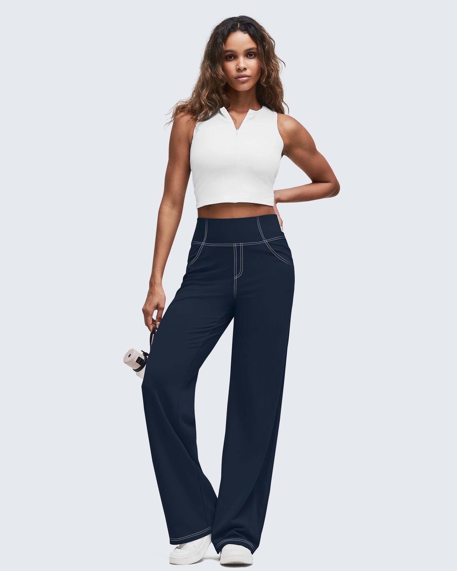 G4Free - EverGoing Contrast Stitch High-Waist Wide Leg Pants -GF25J581AA-S