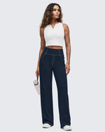 G4Free - EverGoing Contrast Stitch High-Waist Wide Leg Pants -GF25J581AA-S
