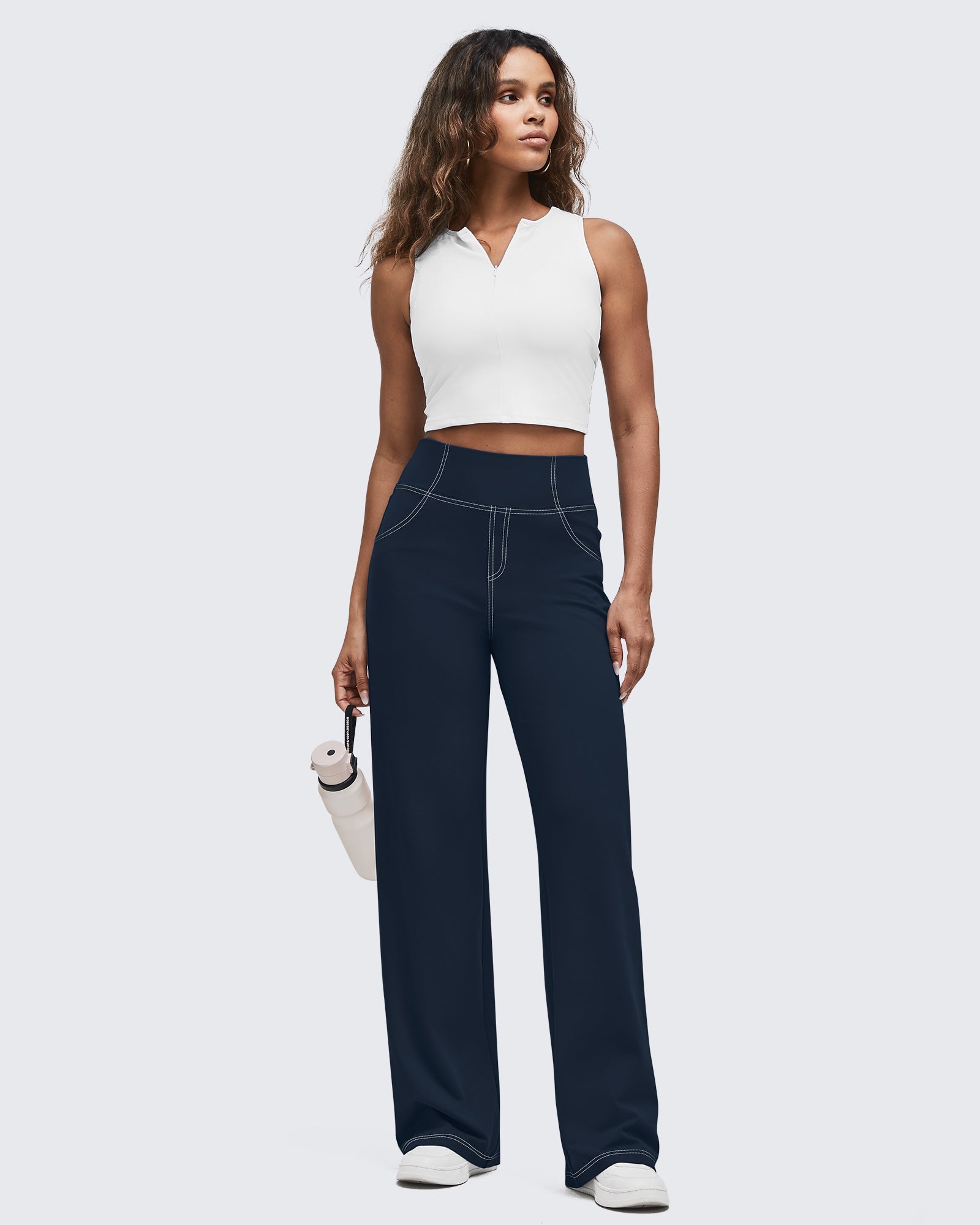 G4Free - EverGoing Contrast Stitch High-Waist Wide Leg Pants -GF25J581AA-S