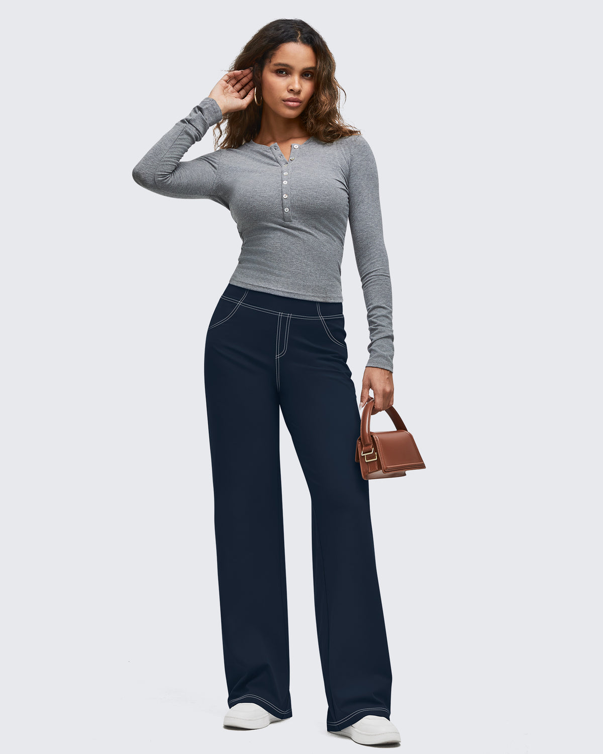 G4Free - EverGoing Contrast Stitch High-Waist Wide Leg Pants -GF25J581AA-S