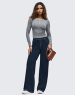 G4Free - EverGoing Contrast Stitch High-Waist Wide Leg Pants -GF25J581AA-S