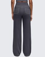 G4Free - EverGoing Contrast Stitch High-Waist Wide Leg Pants -GF25J581AA-S