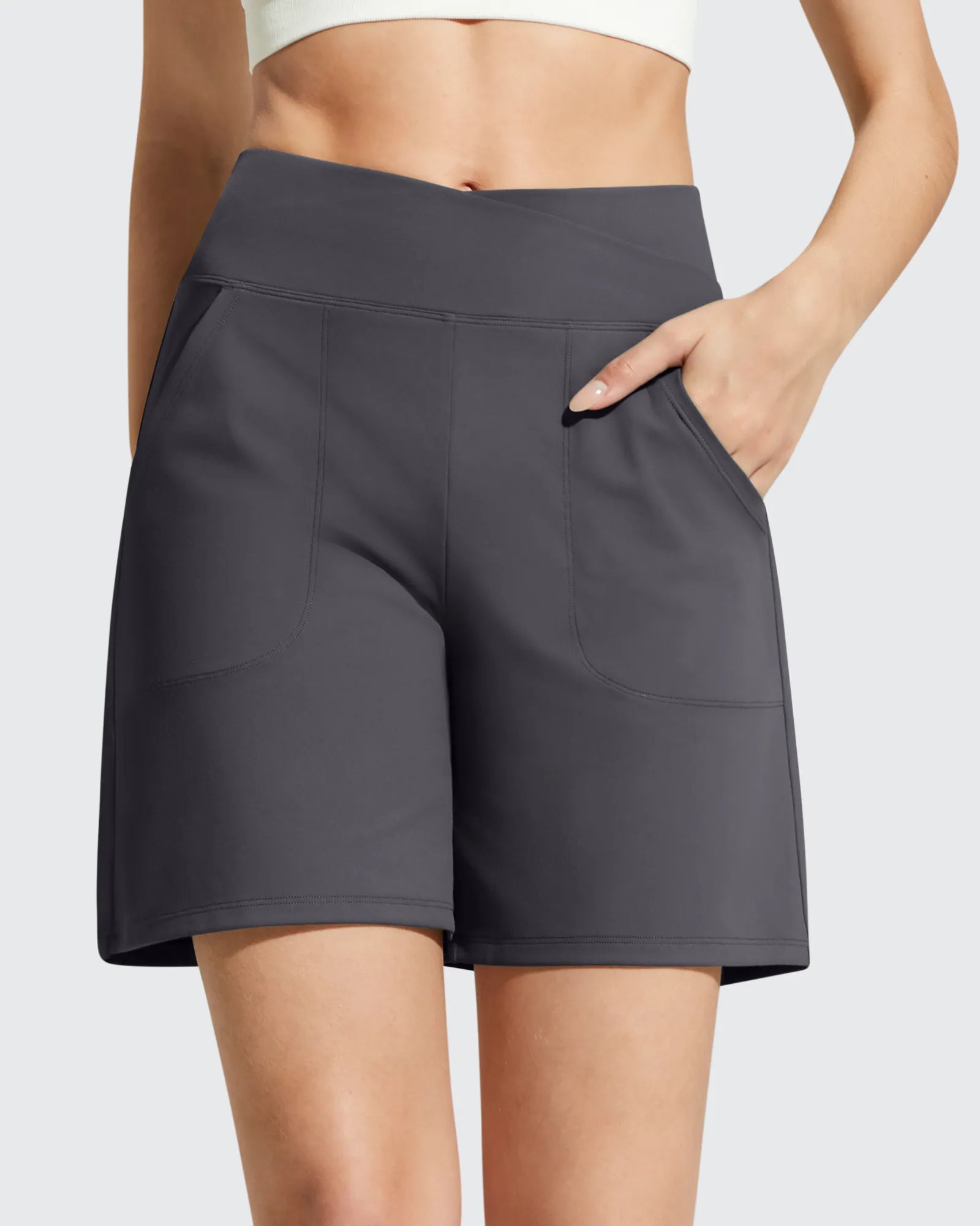 G4Free - EverGoing Cross Waist Pockets Athletic Shorts 6'' -GF26E784C001F-XS