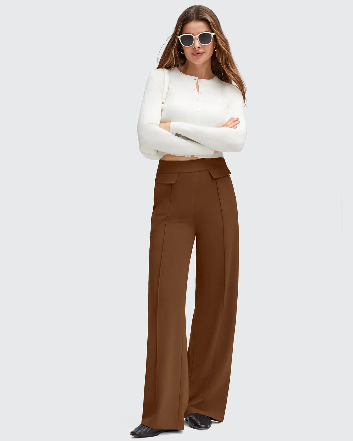 G4Free - EverGoing Flap Pockets Wide Leg Dressy Pants -GF25J640AA-S