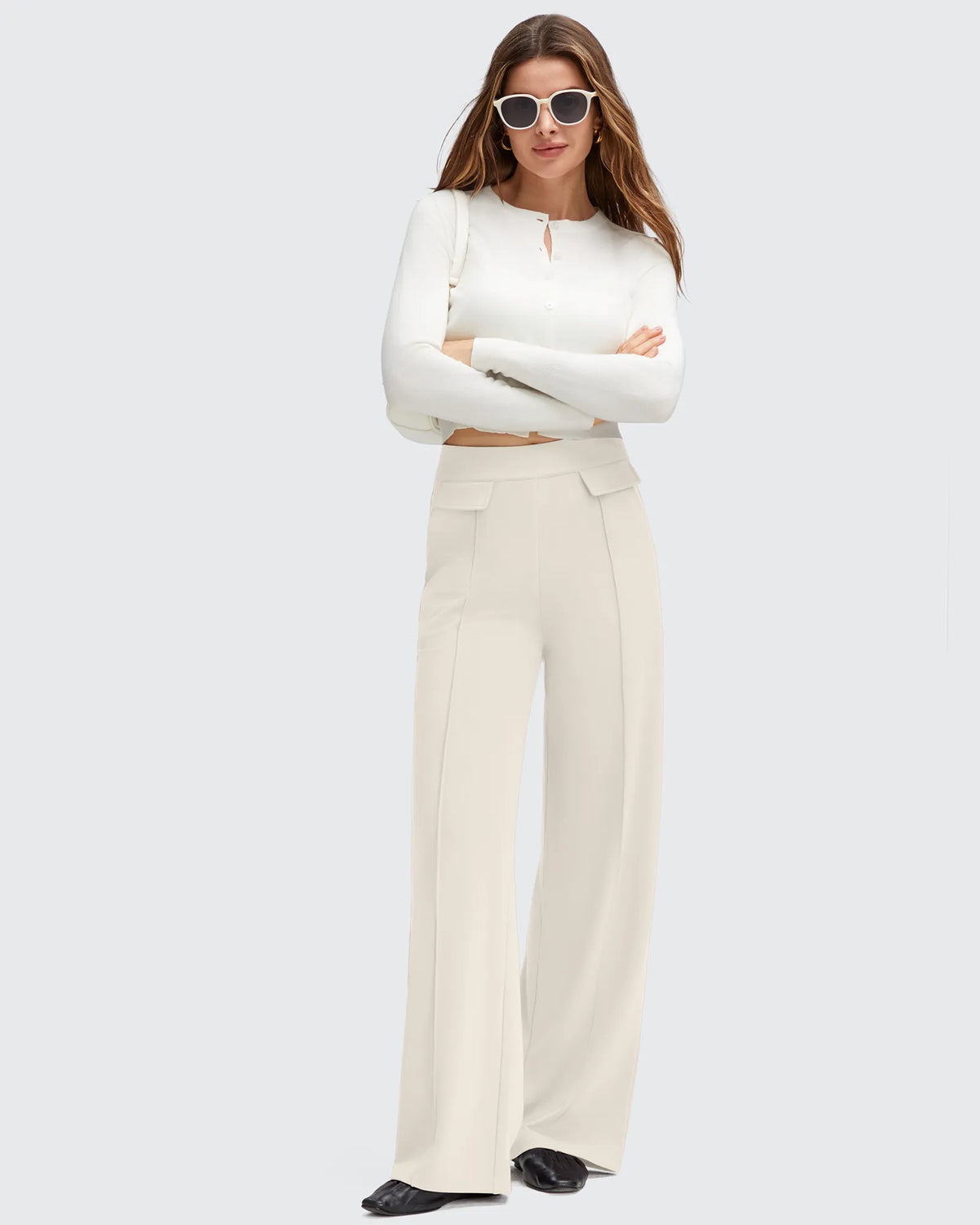 G4Free - EverGoing Flap Pockets Wide Leg Dressy Pants -GF25J640AA-S