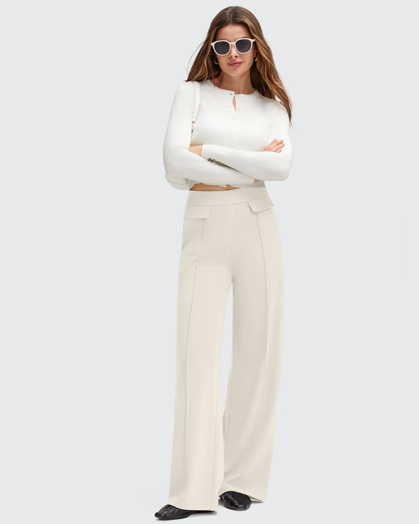 G4Free - EverGoing Flap Pockets Wide Leg Dressy Pants -GF25J640AA-S